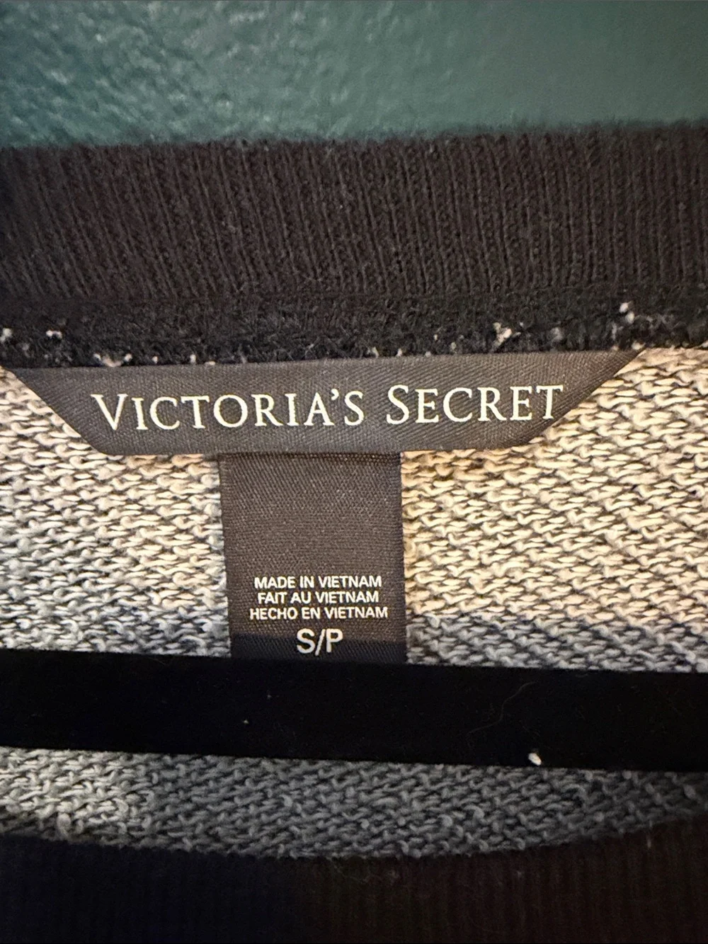 Victoria's Secret Gray Sweater with Black Faux Leather Sleeves